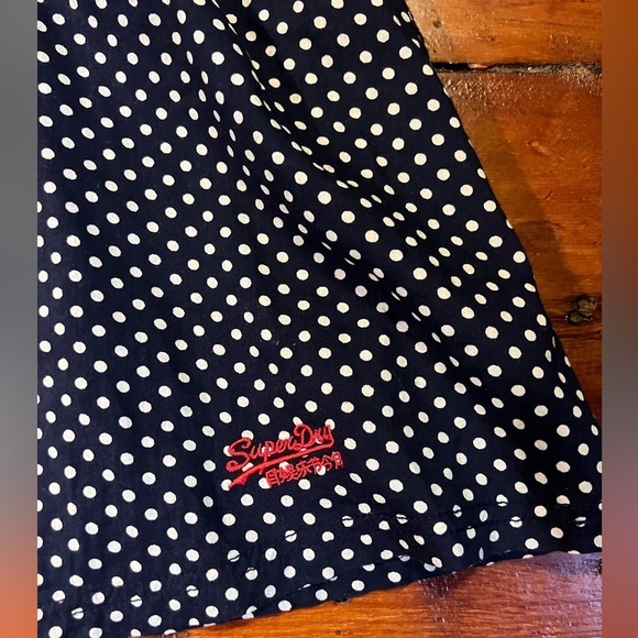 SuperDry Small Womens navy blue polka dot dress elastic waist pockets sleeveless - Picture 2 of 9